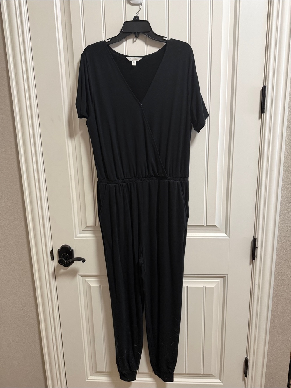 Garnet Hill Black Short-Sleeve V-Neck Jumpsuit